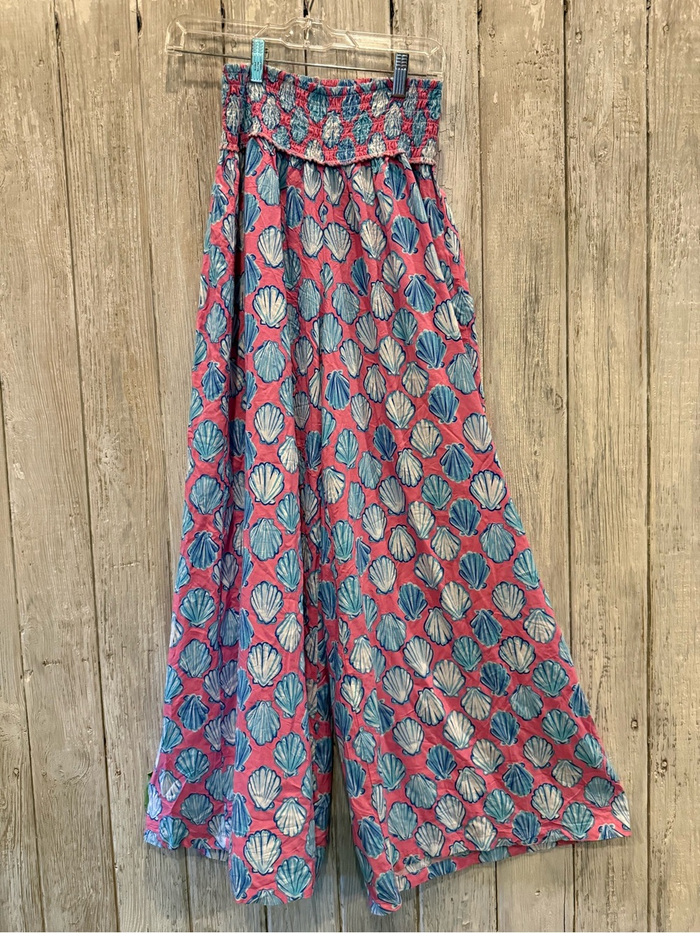 Simply Southern Pink Wide Leg Pants with Blue Shell Print